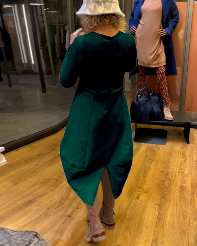 Clara | Jesienna midi sukienka z kieszeniami