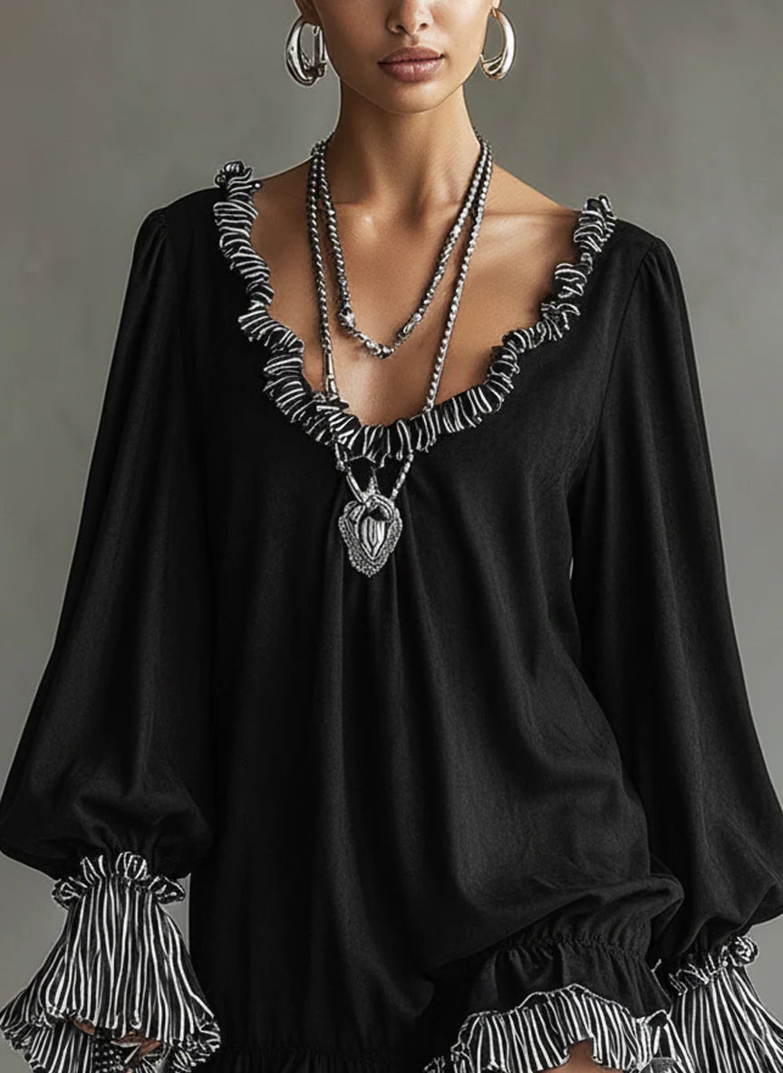 Czarna Sztuczna Zamszowa Mini Sukienka w Paski z Falbanami