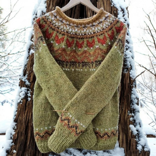 Aleksandra – Ciepły sweter z klasycznym wzorem tkanym