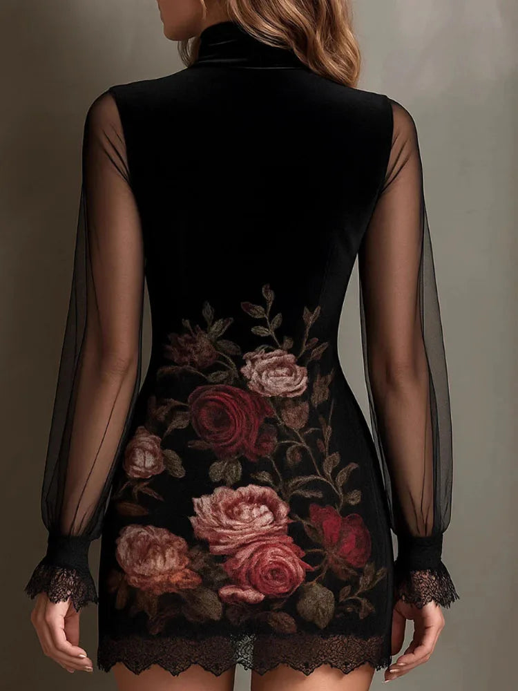 Katarzyna | Welurowa Sukienka w Kwiaty