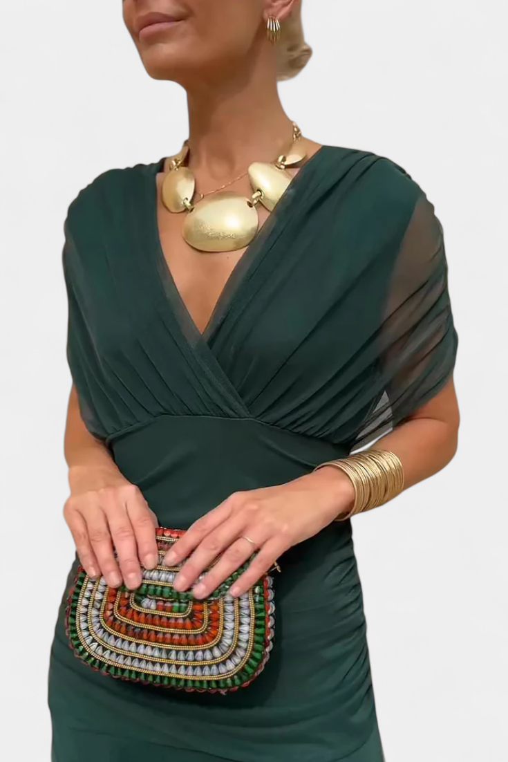 Magda™ | Długa sukienka kwiatowa z dekoltem w serek